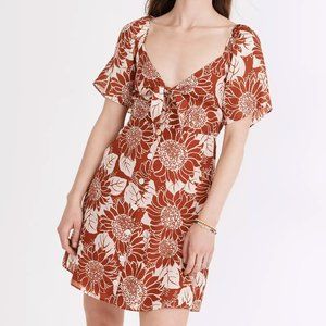 Madewell Silk Tie-Front Mini Dress in Sunflower Season